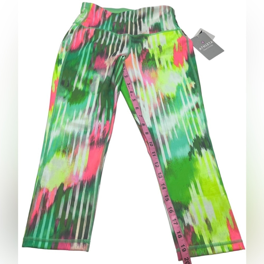 Athleta Wailea Chaturanga Capri Leggings vibrant green/pink XS NWT - Picture 4 of 13